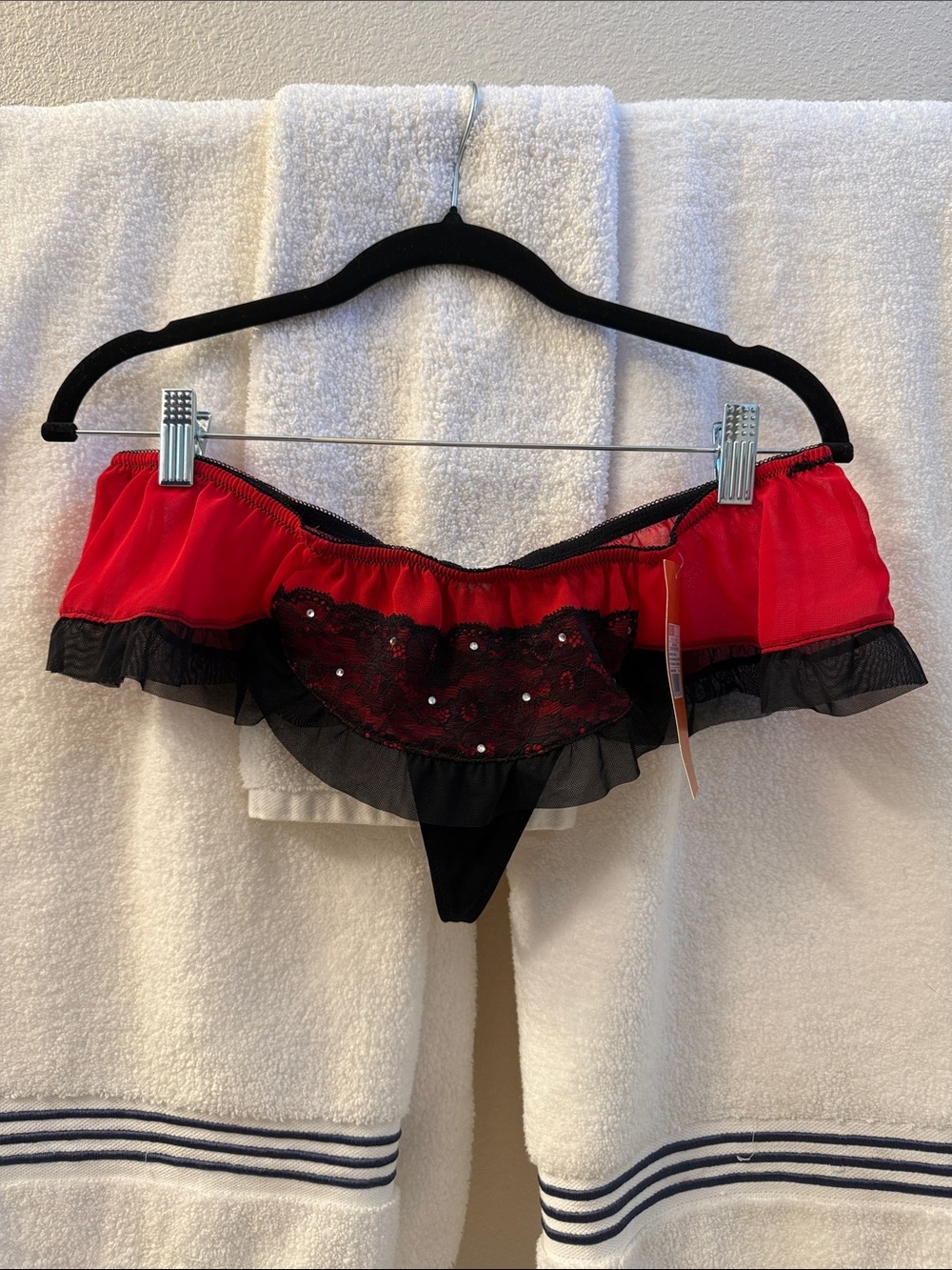Gilligan & O'Malley Red and Black Lace Ruffle Bikini